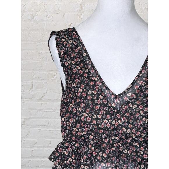American Eagle Black Floral Semi Sheer Cami Tank Top XS S Dark Fairy Boho Summer - Picture 2 of 12